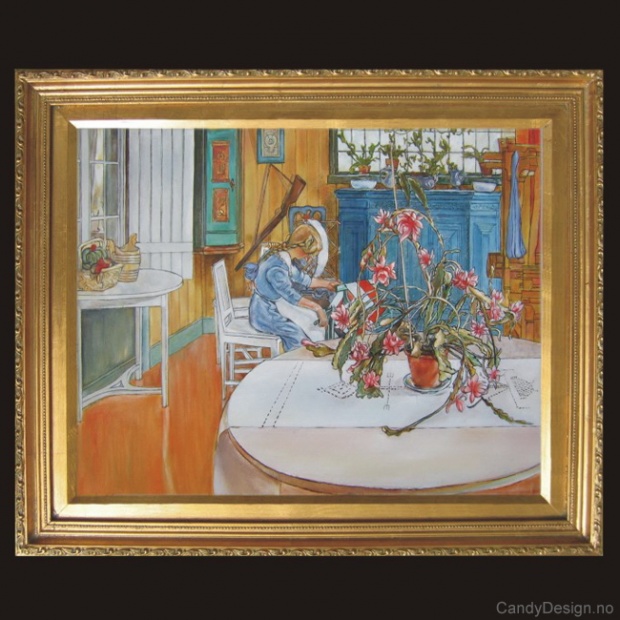 Oljemaleri - Interiør med kaktus