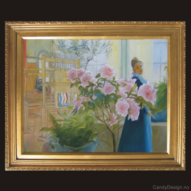 Oljemaleri  Karin med azalea