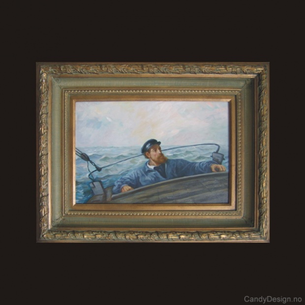 Oljemaleri  Skipper ved roret