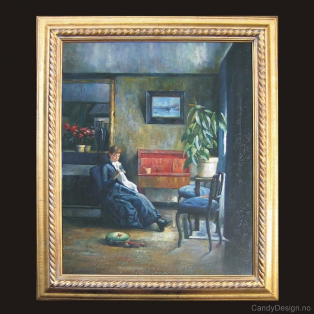 Oljemaleri  Blått interiør