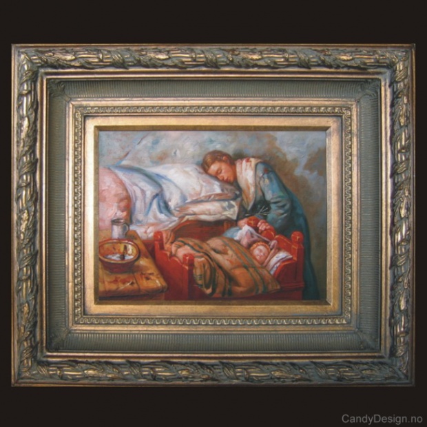 Sleeping Mother and Her Child in Cradle
