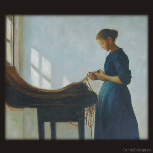 Ung Fiskerpige senter Garn