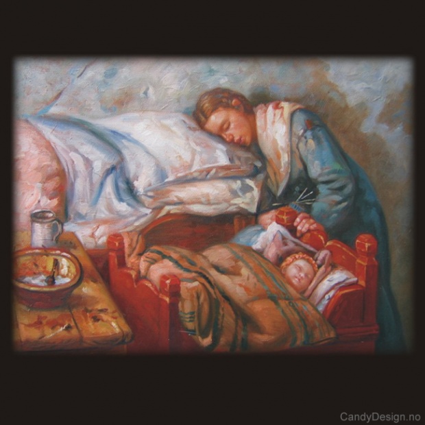 Sleeping Mother at Her Child's Cradle