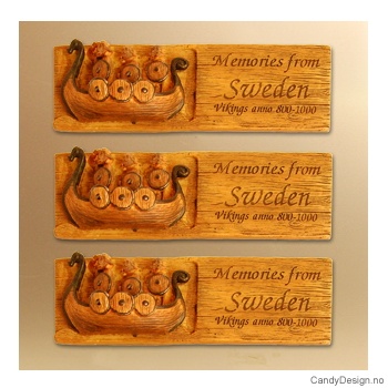 Tre vikinger i skip - Woodstyle magnet plater