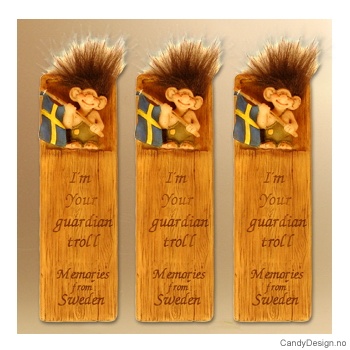 Troll med Svensk flagg - Woodstyle magnet plater