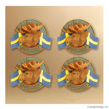 Runde suvenirmagneter med svensk flagg  Elghode