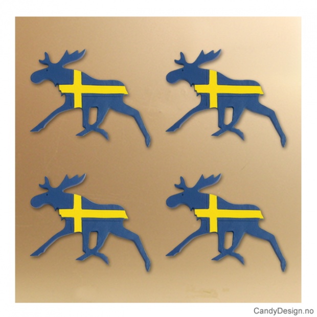 Løpende flat elg med magnet i svenske farger