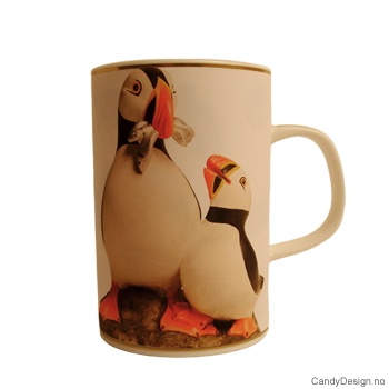 Krus med motiv - Lundefugler