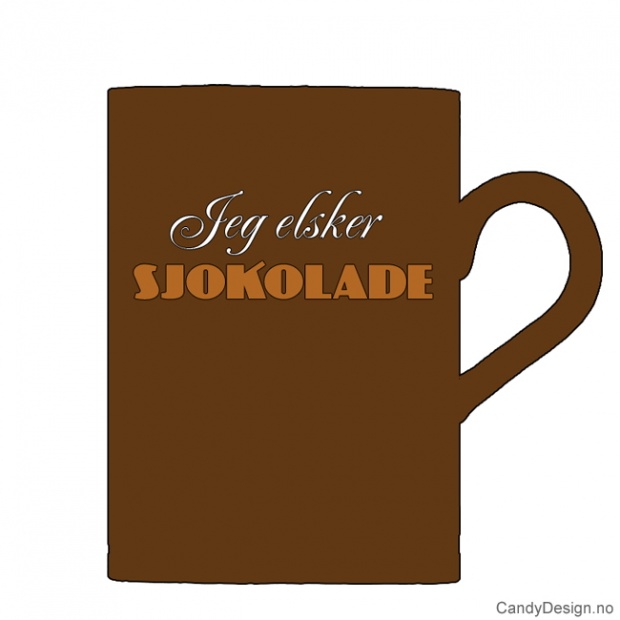 Kopper med tekst  Jeg elsker sjokolade