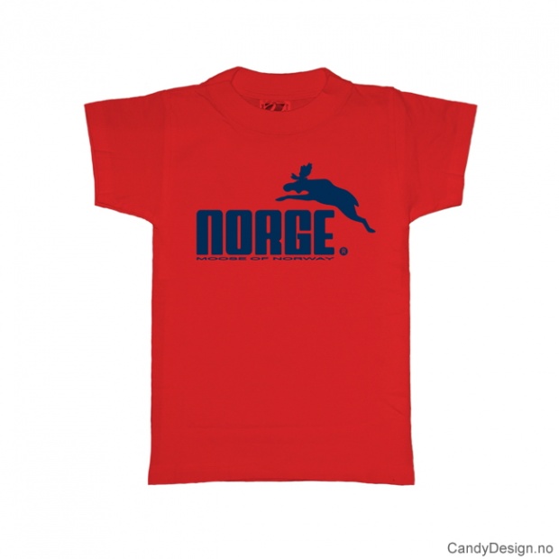 7-10 år- Barn classic T-skjorte rød med blått Norge med elg trykk