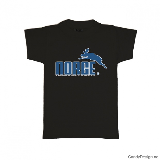 5-6 år- Barn classic T-skjorte sort med blått Norge med elg trykk