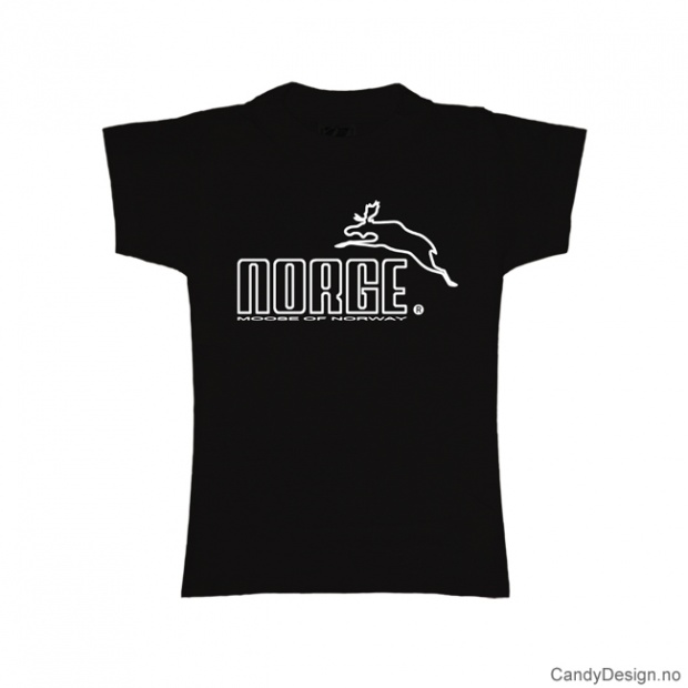 S- Dame classic T-skjorte sort med hvitt Norge med elg trykk