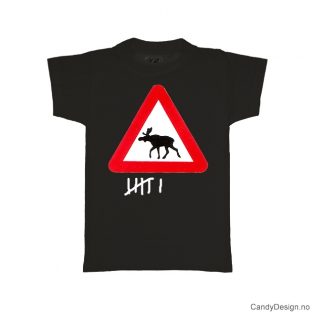 XXL- Herre T-skjorte sort med rødt og hvitt elgskilt trykk