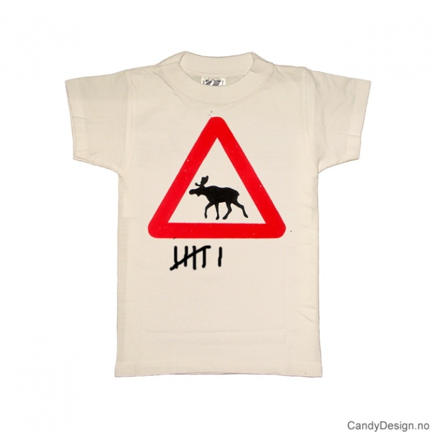 L- Herre T-skjorte hvit med elgskilt trykk