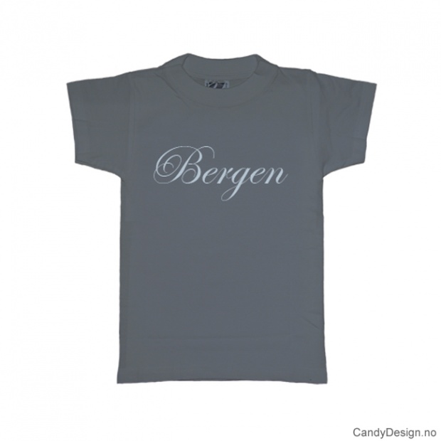 L- Herre T-skjorte Bergen blågrå med lyse blått trykk