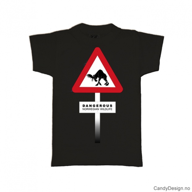 S- Herre Classic T-skjorte sort - Fareskilt med elg Dangerous Norwegian Wildlife
