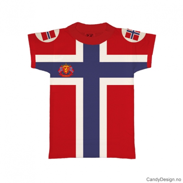 1-2 år- Barn Classic T-skjorte rød med det Norske flagg