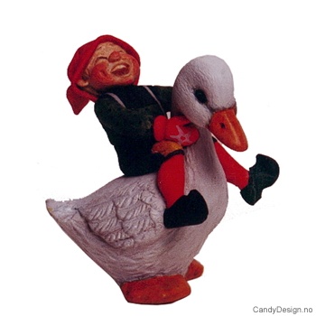 Nisse sittende på en gås