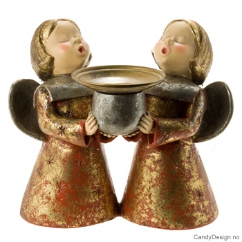 To engler med lysholder - Gull/antikk