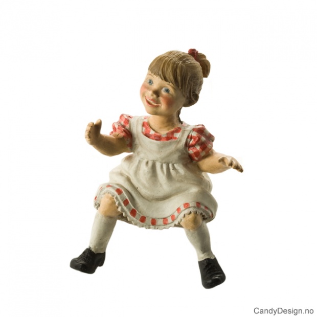 Sittende liten Carl Larsson pike Rød/hvitrutet med grønn