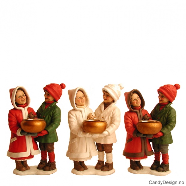 Gutt og pike med bamse og telys assortert