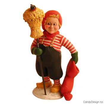 Danske nisser stående  Stående nissegutt med sort bukse og julenek