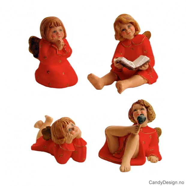 Sittende og liggende små engler - Rød