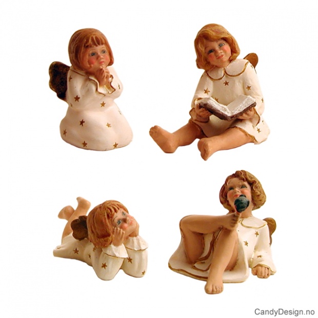 Sittende og liggende små engler - hvit