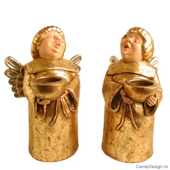 Stor munkeengel med lysholder - Gull/antikk