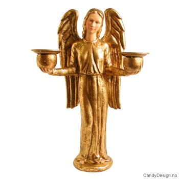 Stor engel med høye vinger og lysholder