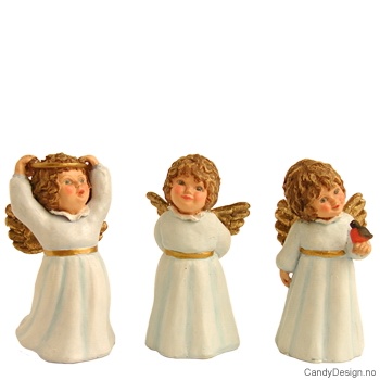 3 Små engler med ring, fugl m.m.