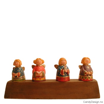 Sett med 4 korker med runde fargerike engler