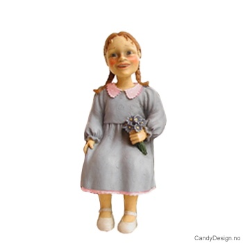 Små Carl Larsson barne figur sittende på kant - Pike med blomster