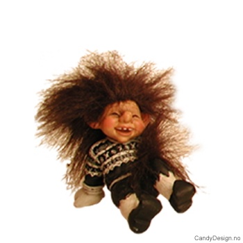 Troll i sorte og hvite klær - Med hånd til hode