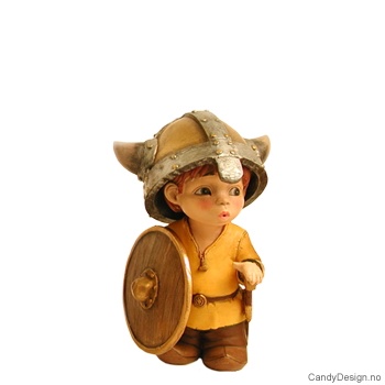 Små forelskede enkle vikingebarn figurer  Vikinggutt med sverd i gult