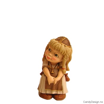 Små forelskede enkle vikingebarn figurer  Sjenert vikingepike med brunt forkle