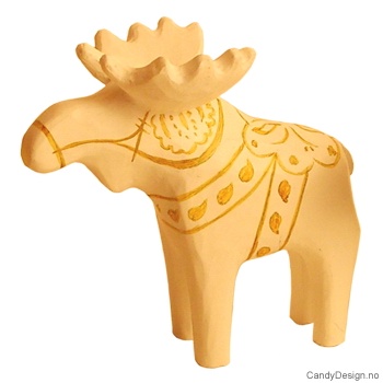 Treskåret elg suvenir i hvit m/gull