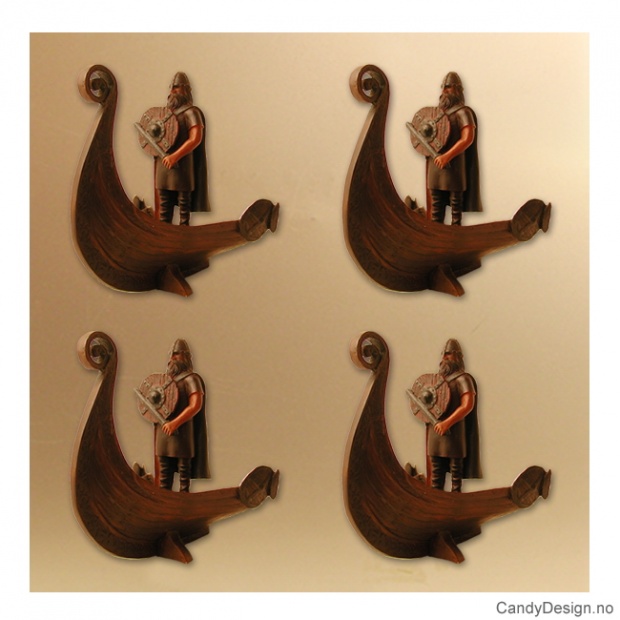 Viking kriger figur stående i skipsstavn på vikingskip med skjold og sverd  med magnet