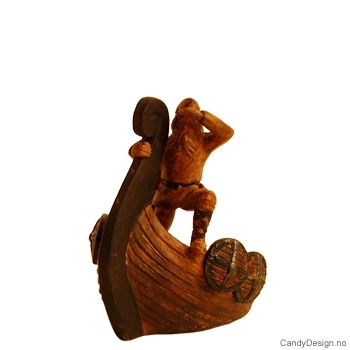 Viking speidende i skipsstavnen på vikingskip i antikk farge uten horn - mini