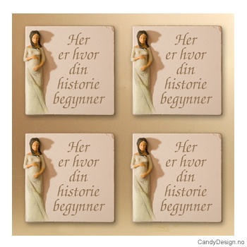 Magnetplate med kvinnefigur - Her er hvor din historie begynner  (gravid)