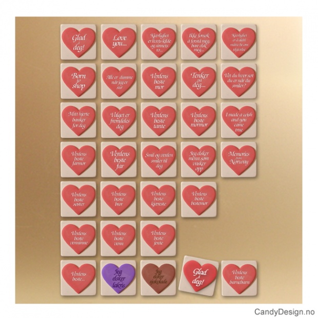 Hjertemagneter med tekst assortert
