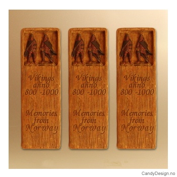 Woodstyle magnet plater med tekst  To vikinger - en med sverd magnet Vikings anno 800 - 1000, Memories from Norway