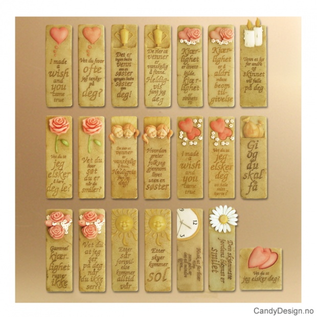 Assorterte avlange magneter med kjærlighetsord