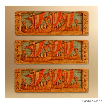 3 vikingsskip suvenir magnetplater i farger