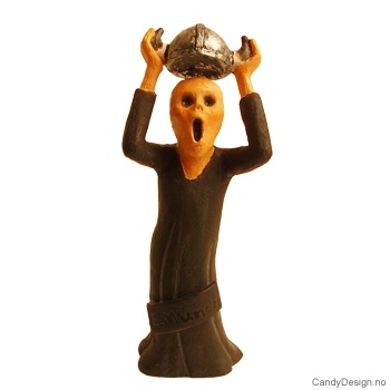 Skrik suvenir figur etter Edvard Munch med vikinghjelm