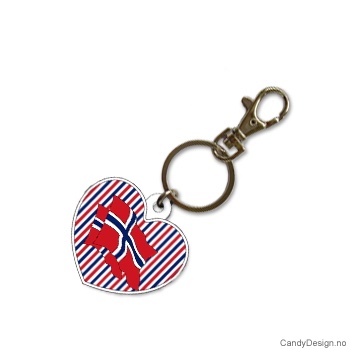 Suvenir nøkkelring i myk PCV - Trefarget hjerte med norsk flagg