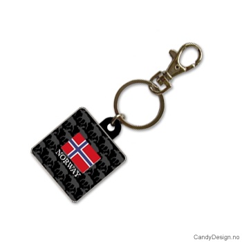 Suvenir nøkkelring i myk PCV  Firkantet med norsk flagg