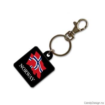 Suvenir nøkkelring i myk PCV  Firkantet med norsk dobbelflagg