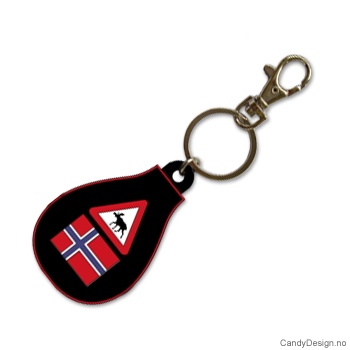 Suvenir nøkkelring i myk PCV - Oval med elgskilt + flagg