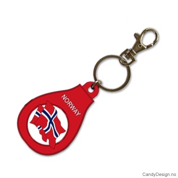 Suvenir nøkkelring i myk PCV - Oval rød med dobbelflagg